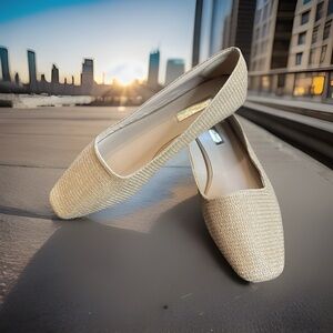 Primark Women’s Size 7 Nude Ballerina Flats Basket Woven Leather Slip-On Shoes